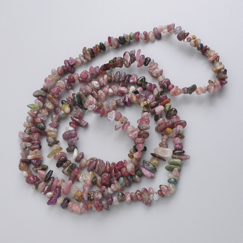 Natural Tourmaline Beads on Thread, 80 cm, natural stone chips, diameter 4.5-9 × 2-3.5 mm