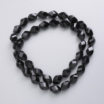 Czech Crystal Beads on Thread, Black Matte, Faceted Diamond-Shaped, Diameter 11×7.5 mm, Length 44 cm +/-