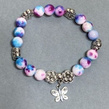 Браслет Варисцит (акрил) кулька 8мм+- з металевими вставками, довжина 18см+- стрейч