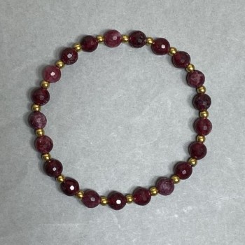 Bracelet with faceted tourmaline beads 6mm and hematite beads 3mm, length 18 cm, elastic