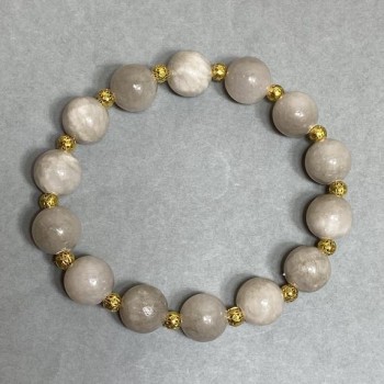 Rutile Quartz Bracelet (Synthetic) with Smooth 10 mm Beads, Metal Inlays, 18 cm Elastic