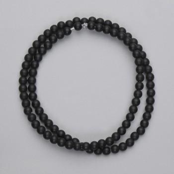 Shungite Beads, Smooth Spheres, 4 mm Diameter, On Beading Thread, 38 cm Long