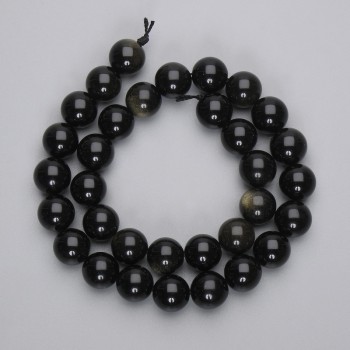 Sun Obsidian Beads, Smooth Round Beads, 12mm Diameter, on Thread, 38 cm Length