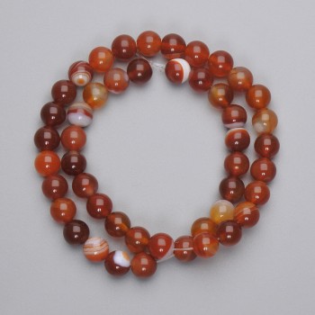Agate beads, smooth round, 8mm diameter, on thread, length 37 cm+
