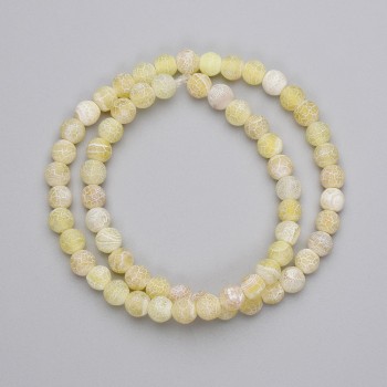 Yellow frost agate beads, smooth round balls, 6 mm diameter, on a 35 cm strand