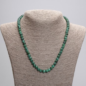 Malachite necklace with smooth round beads, 6mm diameter, 45cm length, with clasp