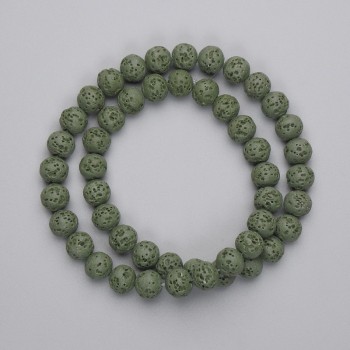 Green lava beads, 8 mm diameter, on 38 cm strand