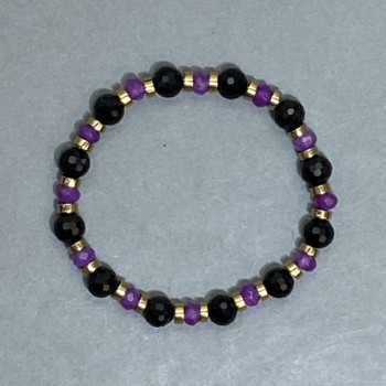 Sugilite Bracelet with Faceted Rondels 6x4 mm +/- and Czech Crystal Faceted Beads 8 mm +/-, Length 18 cm +/- Stretch