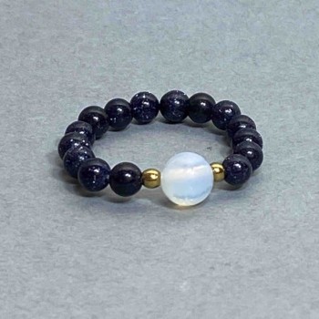 Bead Ring with Agate, Opalite, and Hematite