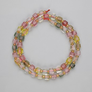 Toned quartz beads, faceted cube, 5x5 mm diameter, 3 mm seed beads, length 37 cm, on thread