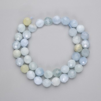 Aquamarine Faceted Round Beads, 9mm diameter, 38 cm length on thread
