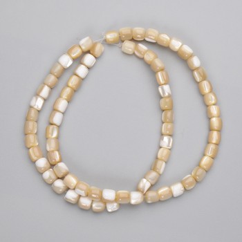 Mother-of-pearl cylindrical beads, 5x5 mm, 38 cm long on beading thread