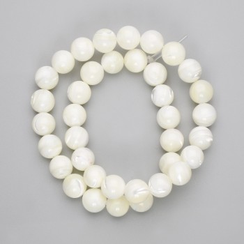 Mother-of-Pearl Beads — smooth round beads, 10 mm diameter, about 39 cm long, on thread
