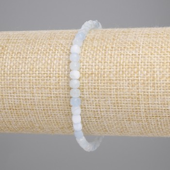 Aquamarine Faceted Cube Bracelet, 4x4 mm, 18 cm stretch