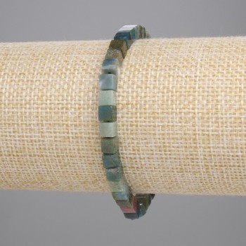 Moss Agate Bracelet, Cube Beads, 4x4 mm, Length 18 cm, Stretch