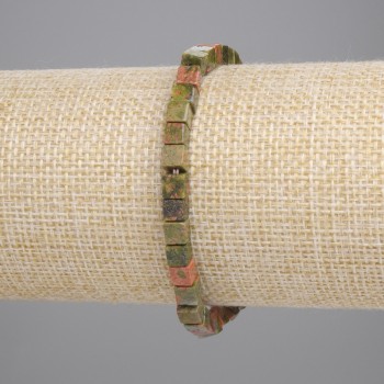 Heliotrope Jasper Bracelet with Cube Beads, 4x4 mm, 18 cm length, stretch