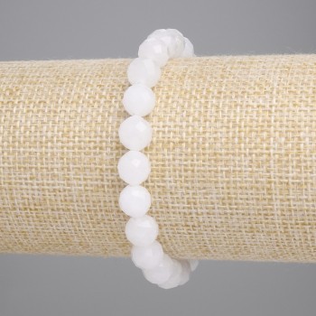 Rock Crystal Bracelet with Faceted Beads, 8 mm Diameter, 18 cm Length, Stretch