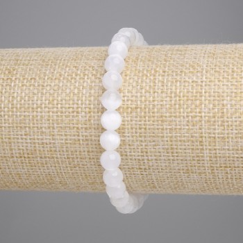 Selenite Bracelet with Smooth Beads, 6.5 mm Diameter, 18 cm Length, Stretch