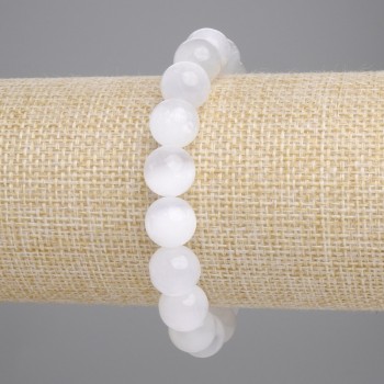 Selenite bracelet with smooth beads, 10 mm diameter, 18 cm length, elastic