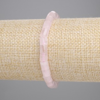 Pink Quartz Cylinder Bracelet, 6x6 mm diameter, 18 cm length, stretch