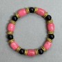 Bracelet with barrel-shaped tourmaline beads (10x8 mm, 5 mm) and agate round beads (8 mm) with metal inserts, length 18 cm, elastic