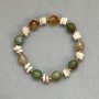 Bracelet with Brazilian Agate and Pearl Rondelles, 9.5 mm faceted beads, 8x2 mm, with metal accents, stretch, 18 cm
