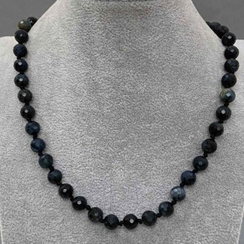 Hawk's Eye Necklace with faceted 8mm beads, length approx. 45 cm, with clasp