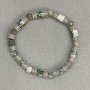 Bracelet with Moss Agate Cylindrical Beads 6x6 mm and Labradorite Faceted Beads 6 mm on Elastic, 18 cm