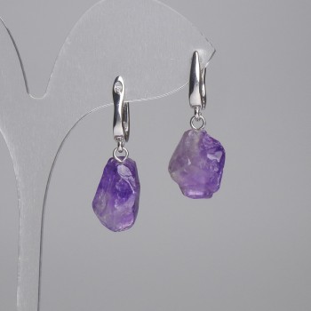 Earrings with faceted amethyst stones 14x12–14 mm, length about 32 mm