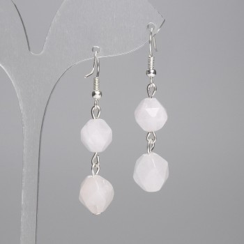 Pink Quartz Earrings - Faceted 10x9 mm, Length 40 mm