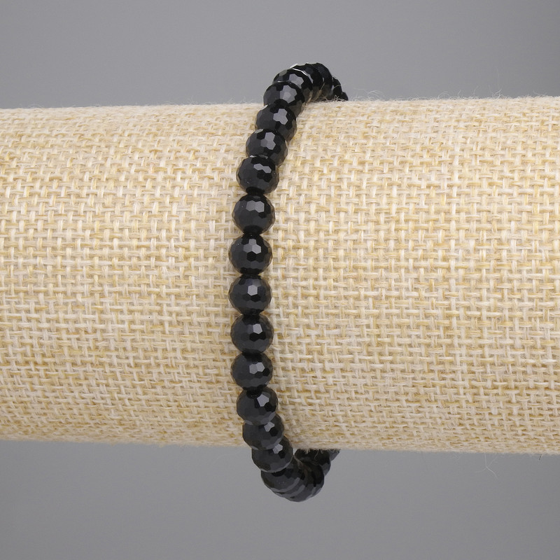 Agate Bracelet (synthetic) Black Czech Glass Faceted Bead 6mm ±, 18 cm Stretch