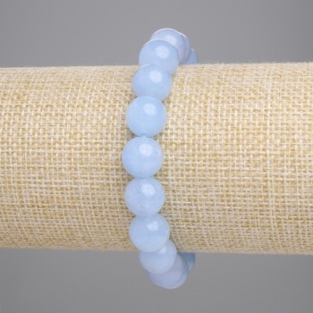 Aquamarine Bracelet with Smooth Beads, 10 mm Diameter, 18 cm Length ± Stretch