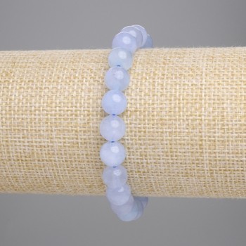 Aquamarine bracelet with smooth beads, 8 mm diameter, 18 cm length, stretch