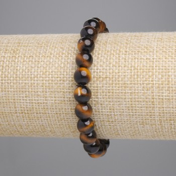 Tiger's Eye Bracelet with smooth round beads, 8 mm diameter, 18 cm length, stretch