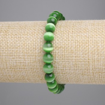Green cat's eye bracelet with smooth beads, 8 mm diameter, 18 cm length, stretch