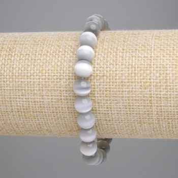Gray Cat's Eye Bracelet with Smooth Beads, 8mm Diameter, 18cm Length, Stretch