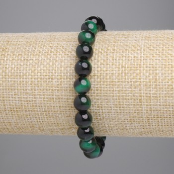 Bracelet with green tiger's eye beads, smooth round, 8mm diameter, 18cm length, stretch