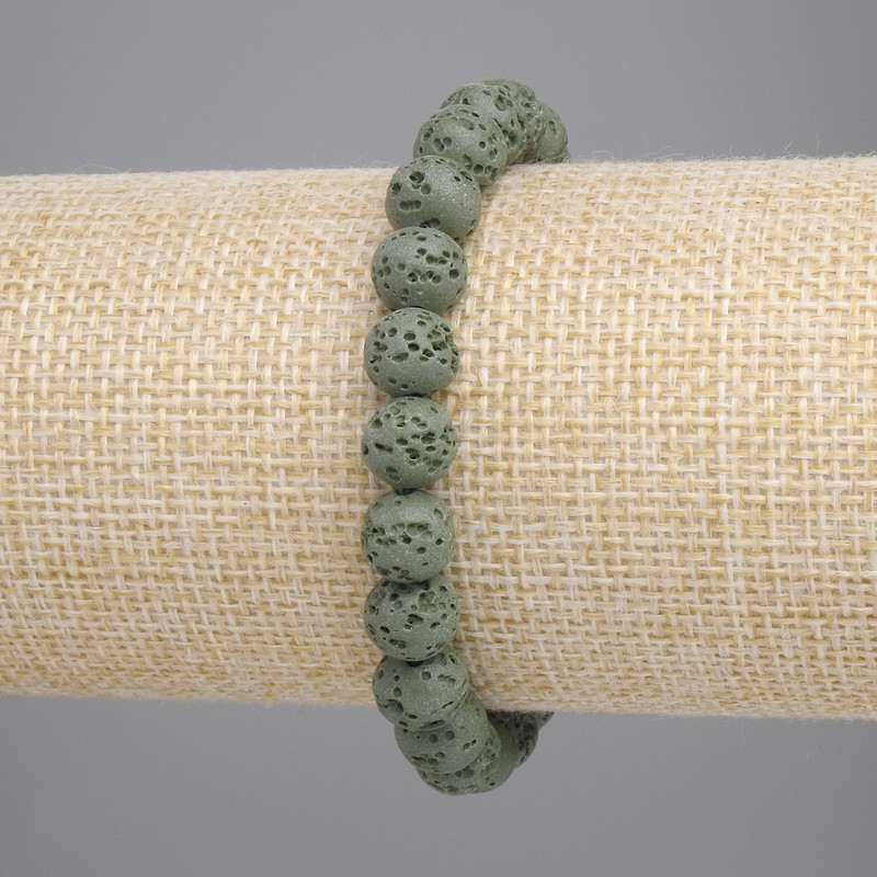 Green volcanic lava bead bracelet, 8 mm diameter, 18 cm length, stretch bracelet
