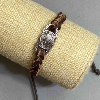 Bracelet with metal insert, 10 mm thick eco-leather, brown color, length 18–22 cm with adjustable closure