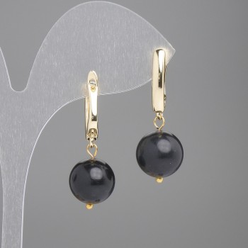 Shungite Earrings with Smooth Bead, 12 mm diameter, 35 mm length
