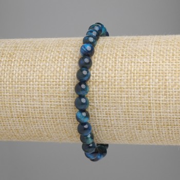 Azure Tiger's Eye Bracelet with Smooth Beads, 6 mm Diameter, 18 cm Length, Stretch
