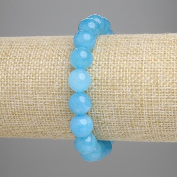 Aquamarine Bracelet with Smooth Beads, 10mm Diameter, 18 cm Length, Stretch