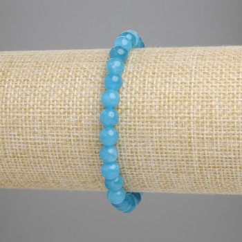 Aquamarine bracelet with smooth beads, 6mm diameter, 18cm length, stretch