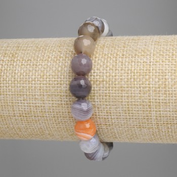 Botswana Agate Bracelet with Faceted Beads, 10mm diameter, 18 cm length, stretch