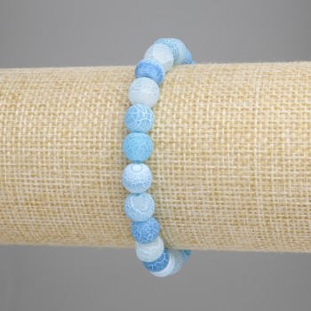 Blue Frost Agate Bracelet with Smooth Beads, 8 mm Diameter, 18 cm Length, Stretch