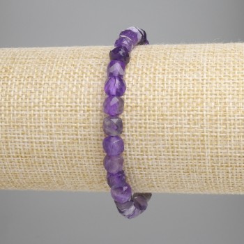 Faceted Amethyst Cube Bracelet, 6x6 mm, approx. 18 cm, stretch