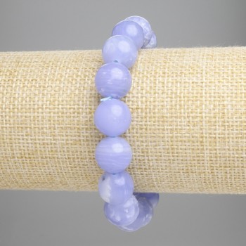 Blue Agate Bracelet with Smooth Beads, 12mm Diameter ± (Stretch), Length 18 cm+