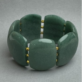 Nephrite link bracelet 39×28 mm +/- with metal inlays, length 18 cm +/- stretch