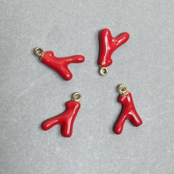 Pendant with red enamel, gold-tone metal, diameter 20×11 mm (+/-), hole diameter 2.2 mm (+/-); packaging (4 pcs)
