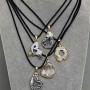 Agate Druzy Slice Pendant, 23-25×20-22 mm (+/-); length 32-37 mm (+/-); assortment sizes on cord; length about 56 cm (+/-) adjustable